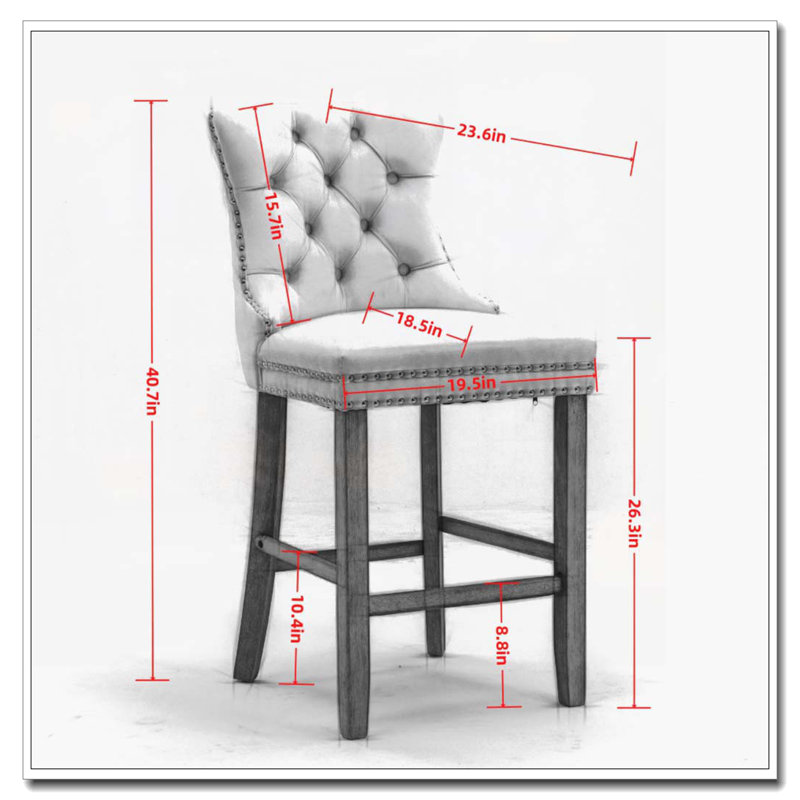 Tabourets de bar rembourrés en velours avec décoration capitonnée et pieds en bois, Bois, Bleu clair