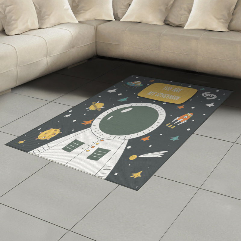 Astronaut High Density Long Fiber Poly Threads Decorative Area Rug Carpet, Rectangle 4' x 5'8"