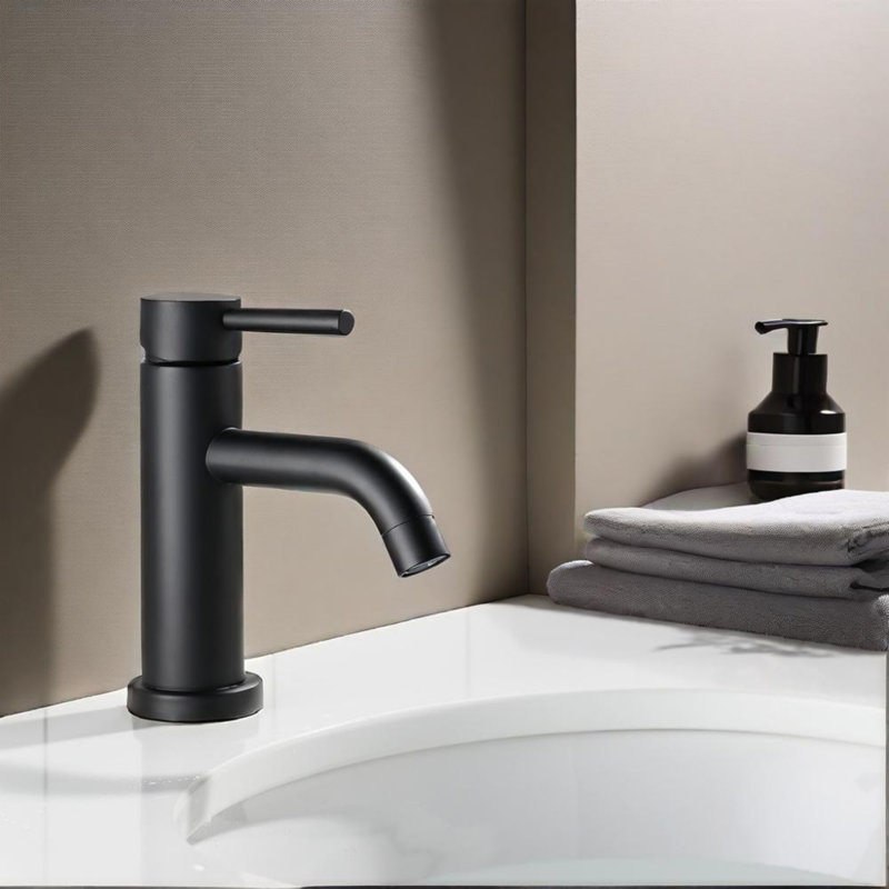 Single Hole Bathroom Faucet - 6.57" High Stainless Steel Waterfall Faucet, Matte Black