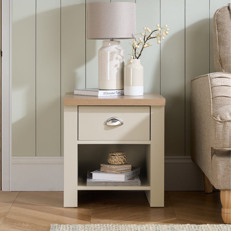 Napanoch Side Table with Storage, Cream/Oak