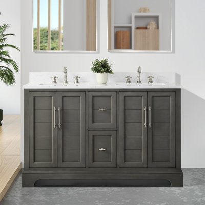 Meuble-lavabo autoportant à double cuve avec plateau en marbre d'ingénierie Vannes