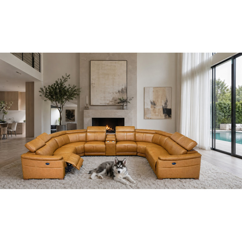 Maltrage Leather Match Large Seating Power Recliner Sectional, Ginger Leather Match