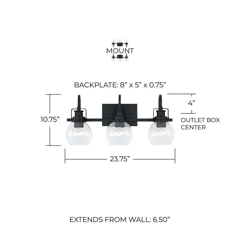 3 - Light Dimmable Vanity Light, Matte Black