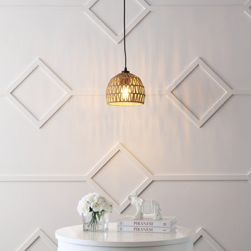 Luminaire suspendu en forme de dôme à 1 lumière Khorawa, H 69,25 po x l 8,25 po x P 8,25 po, Noir, Brun