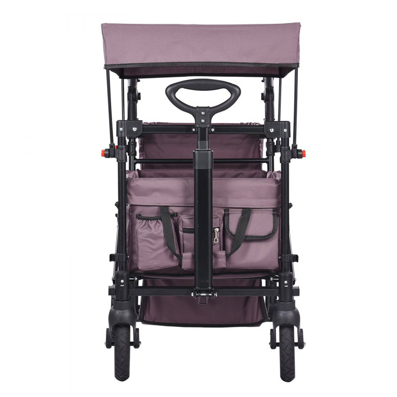 Poussette Wagon pour 2 enfants, poussette pliable à tirer avec poignée réglable, Mauve