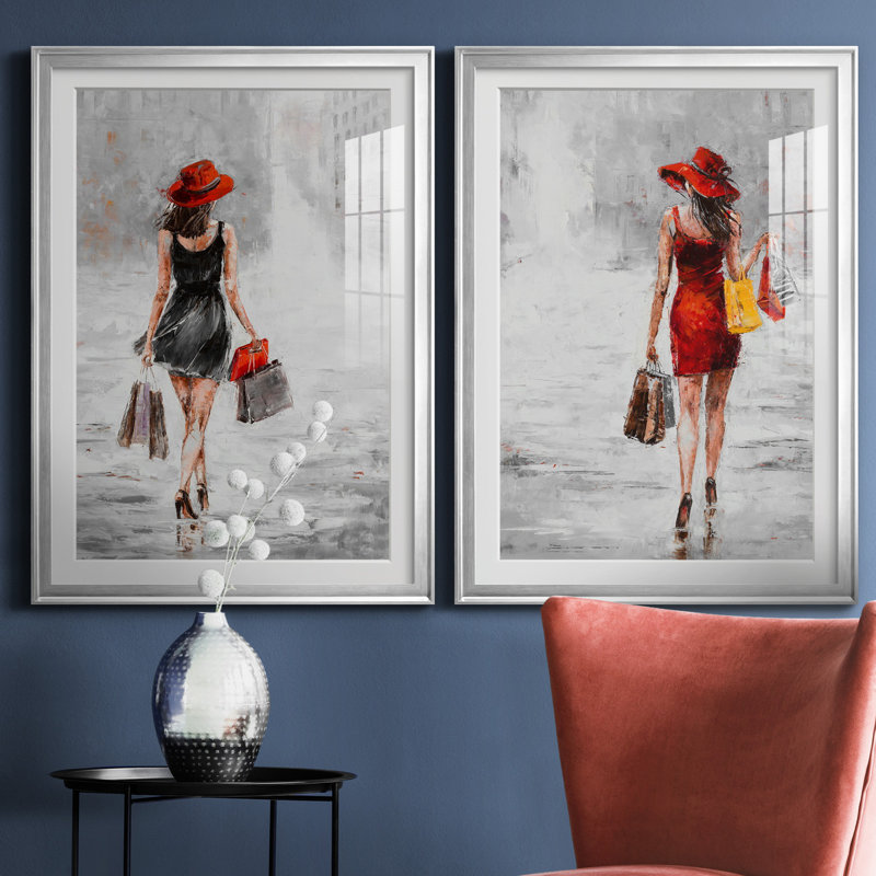 City City I - ensemble de 2 reproductions d'art, H 26,5 po x l 73 po x P 1,5 po, Papier avec cadre argenté, Blanc