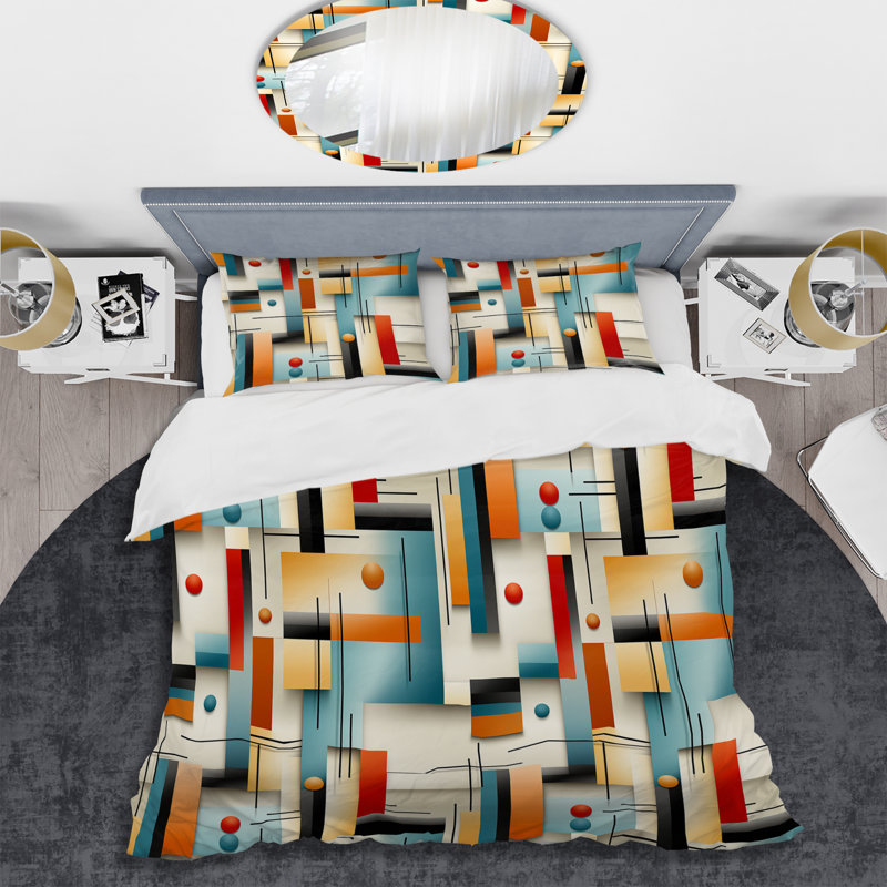 Ensemble de housse de couette géométrique beige en turquoise rétro Revival, Housse de couette pour très grand lit et 2 très