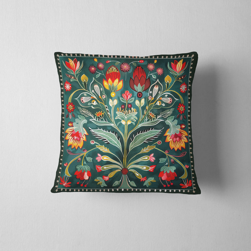 Housse de coussin réversible à motif floral Folk Maximalist, H 16 po x l 16 po