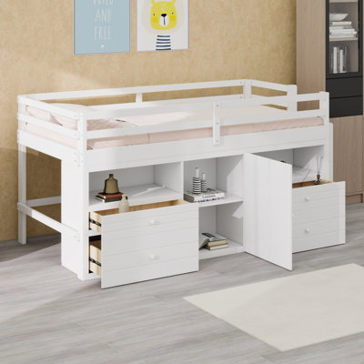 Lit mezzanine avec 4 tiroirs, sous l'armoire et les tablettes