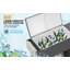 Glacière à roulettes grise mate pour patio avec tables d'appoint et placard