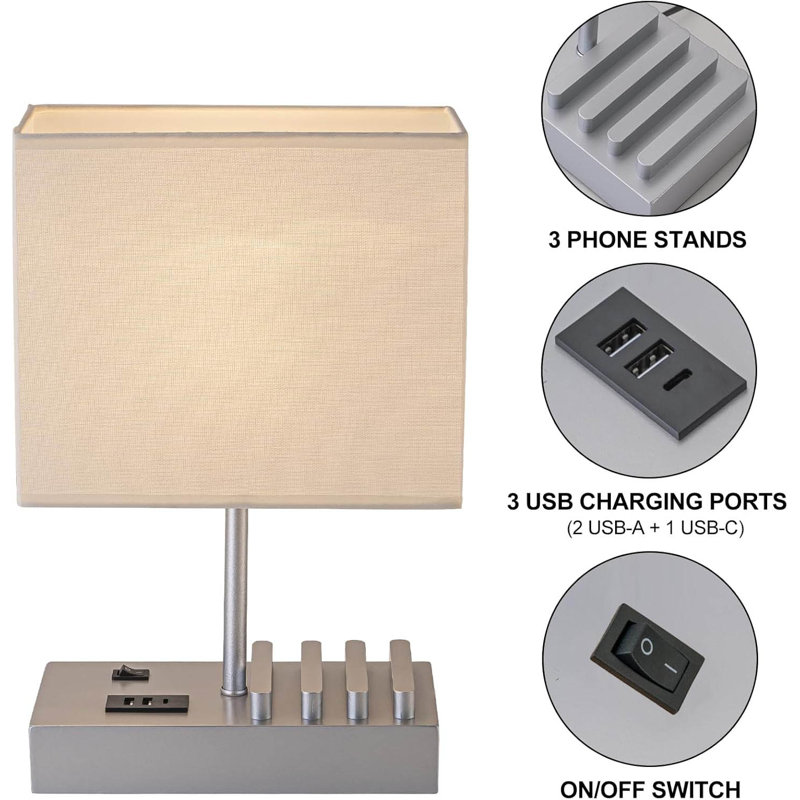 Wood Table Lamp, Silver, White