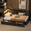 Lit de jour simple gris avec station de charge, lumières à DEL, 2 tiroirs et rangement pour tête de lit, pas de sommier nécessaire, facile à installer, tête de lit tapissier spacieuse de couleur 7, gris