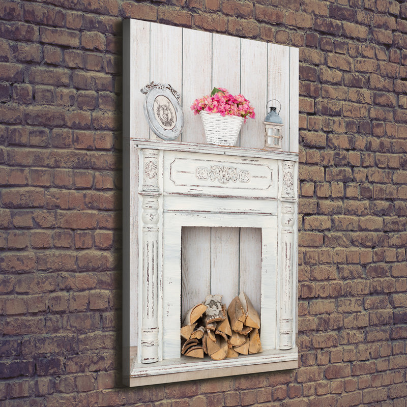 Wooden Fireplace - Wrapped Canvas Print