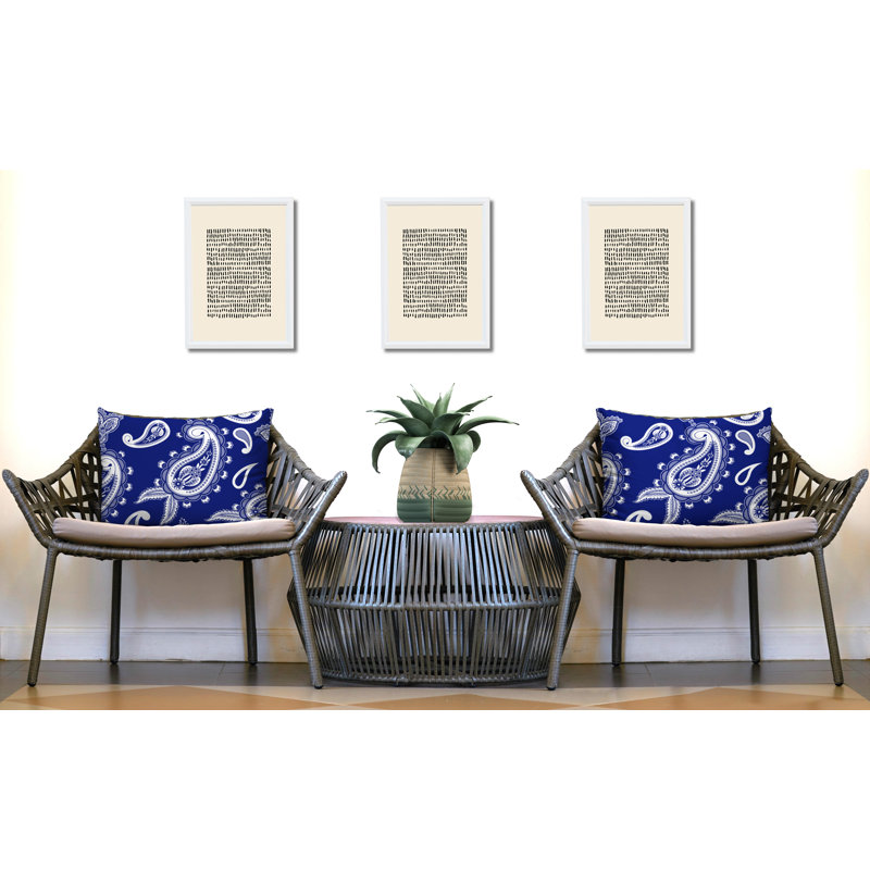 Paisley Outdoor Reversible Throw Pillow, Navy Blue