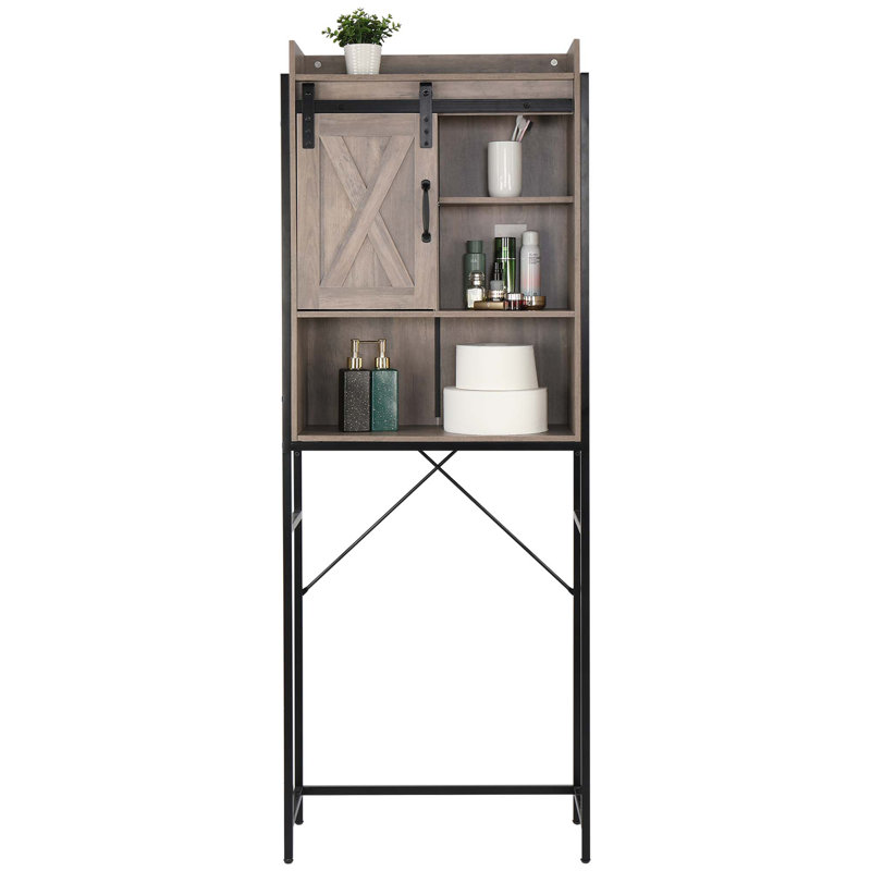 Retro Style MDF With Triamine Iron Frame Sliding Door Three-Layer Rack Bathroom Cabinet