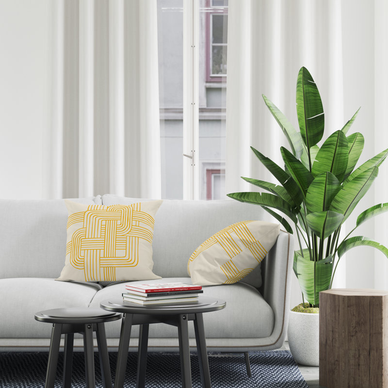 Jeté carré en polyester intérieur / extérieur, L 15 po x H 15 po, Jaune