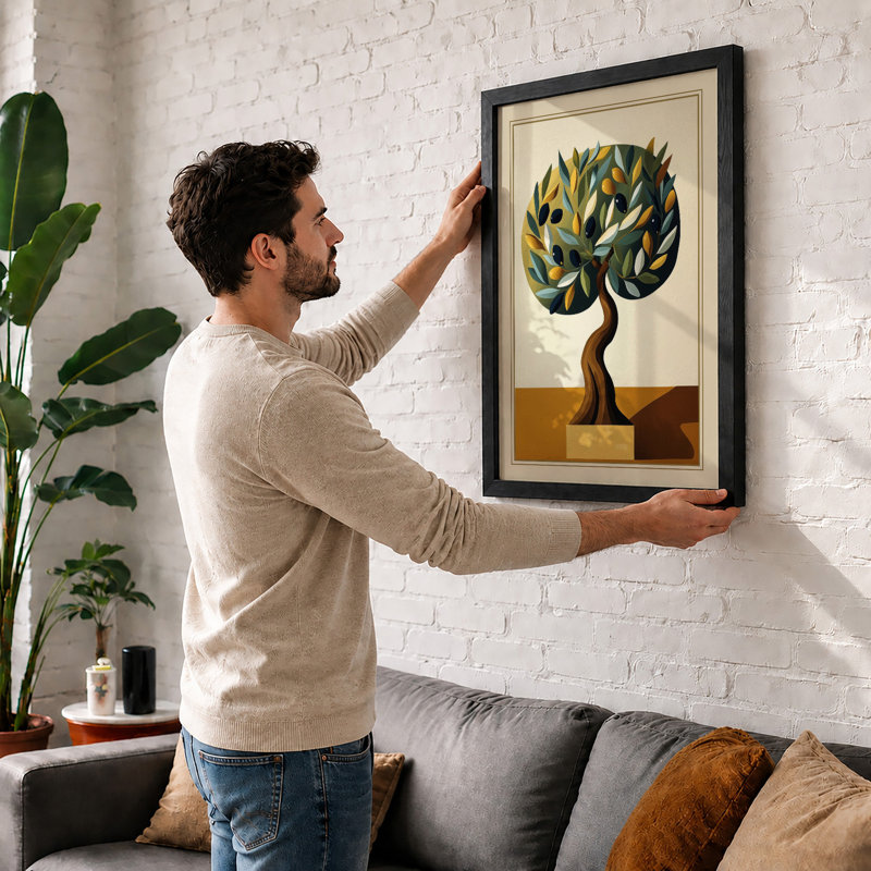 Geometric Tree Study Modern - Framed Print, A1 - 84.1 x 59.4 cm, Walnut