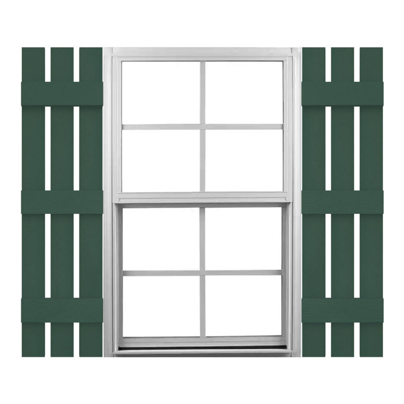 Mid-America vinyle, paire de volets espacés de taille standard à trois planches, Vert forêt, 55 po