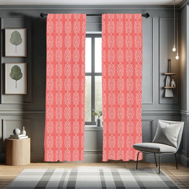 Rideaux abstraits George Oliver, motif de fleurs verticales, paire, corail et blanc, L 28 po x L 95 po