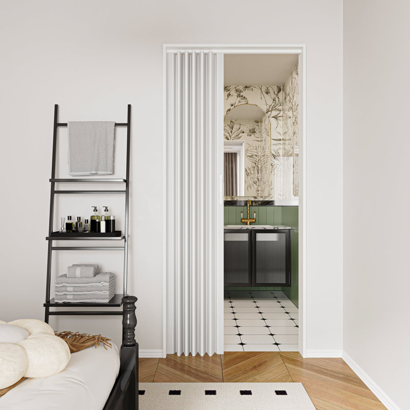 Porte accordéon pliante 36 po x 80 po en PVC / vinyle, Blanc, 60 po x 80 po