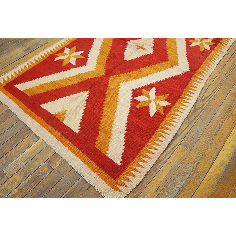 Light Coral Color Antique Native American Flatweave Tribal Geometric Small Navajo Rug