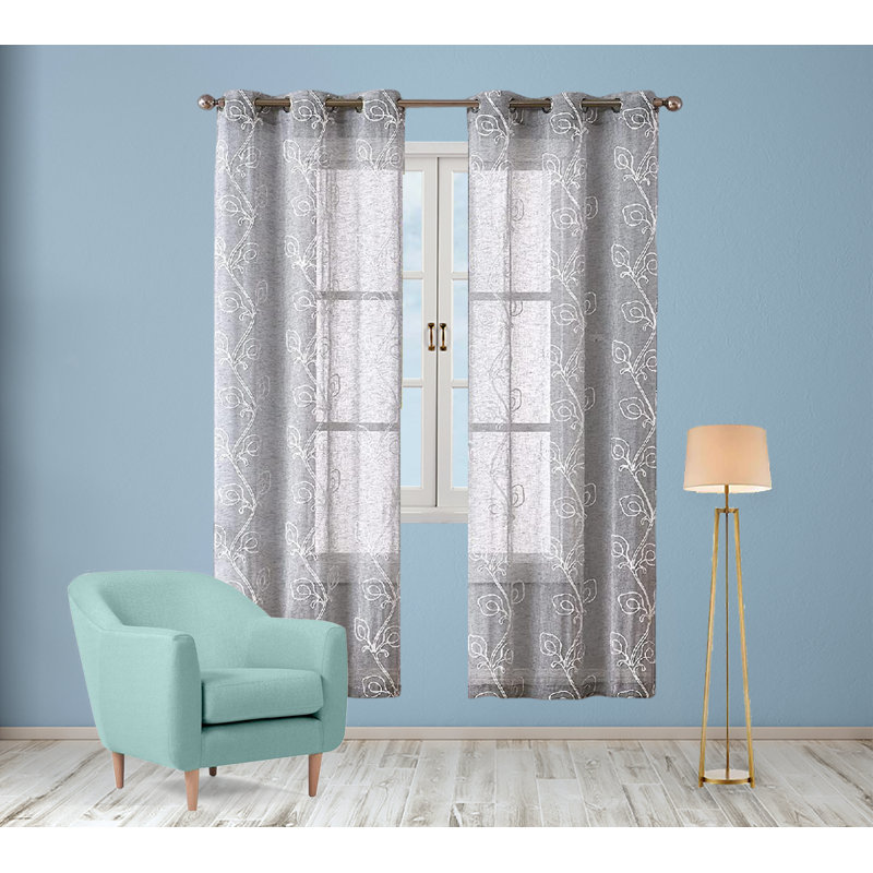 Boho Embroidered Window, Silver, 38" W x 96" L