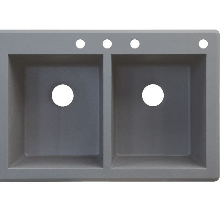 Radius 33.0625'' L Double Bowl Granite Kitchen Sink, Gray, 4 hole