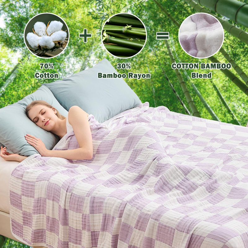 Grande couverture 100% mousseline 100% mousseline de coton respirant EMME, Mauve, Jeté