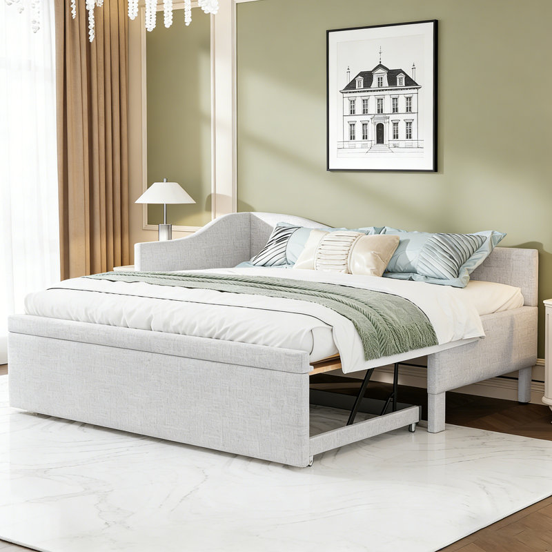 Twin L-Shaped Daybed With Pop-Up Trundle, Beige