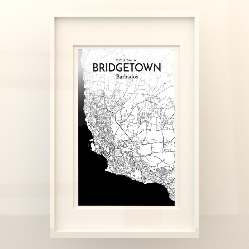 «Bridgetown City Map», impression, Noir et blanc, H 36 po x l 24 po