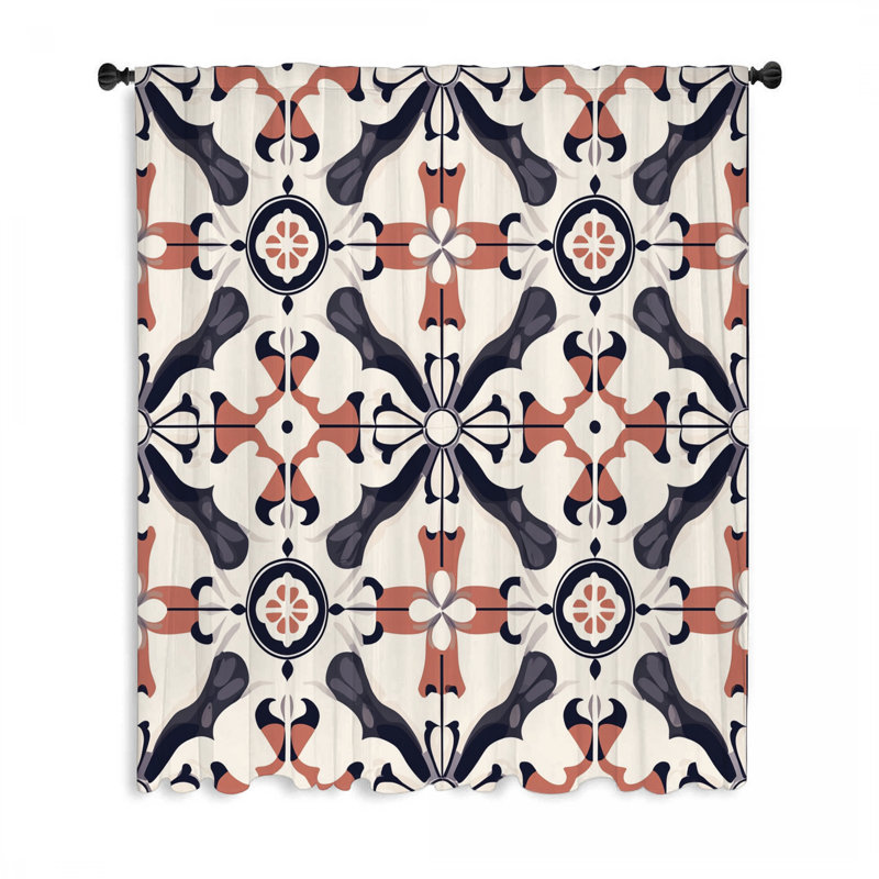 Tile Window Curtains, Geometric Blockout & Sheer Curtains - 1 Panel, 50" W x 96" L