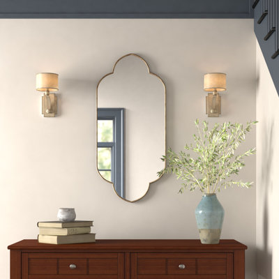  Miroir mural - H 48 po, long miroir en métal doré - Élégante pièce décorative murale