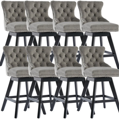 Swivel Velvet Button Tufted Nailhead Style Barstools (Set of 8)