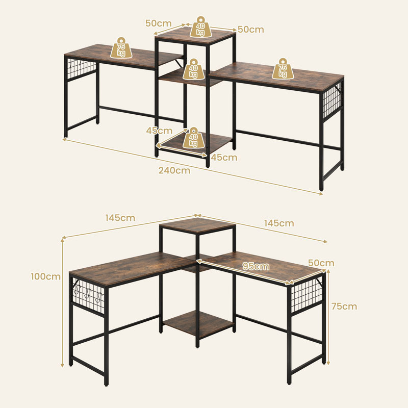 L-Shaped Metal Base Computer Desk