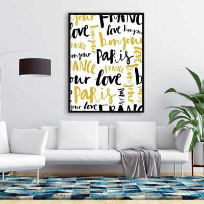 Bonjour Paris - Typo & Symbols Framed Canvas Decor