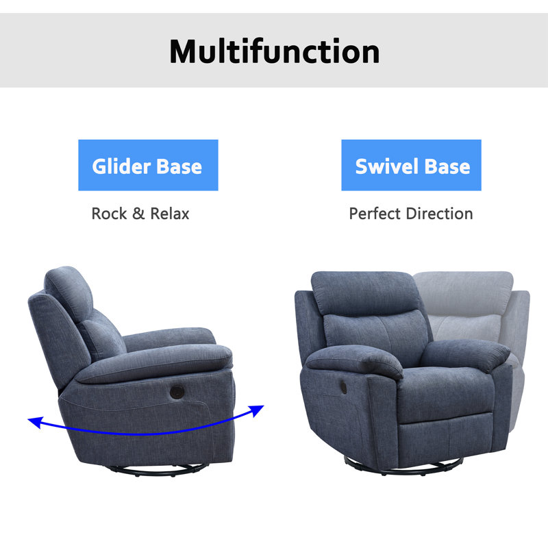 Blue Fabric Swivel Glider Recliner Chair, 360° Swivel Rocker Recliner With Stain-Resistant Linen Upholstery, Equipped With USB Charging Port (Set Of 2)