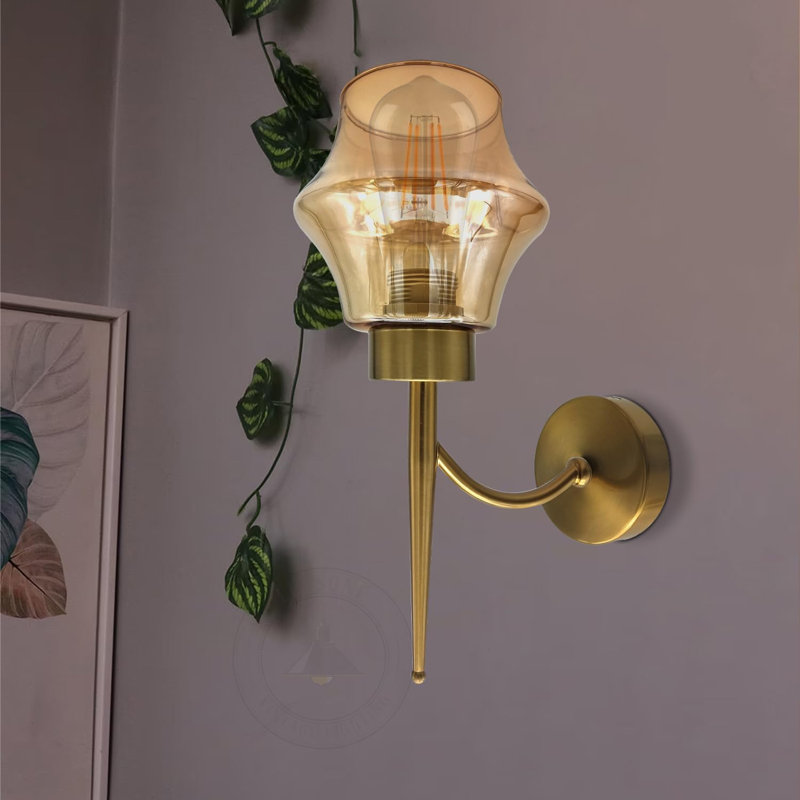 Aletris Glass LED Armed Sconce, Yellow Brass, No