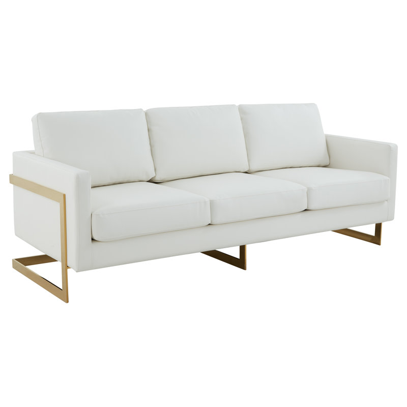 Canapé en cuir Midly Century Everly Quinn Bellago, Blanc