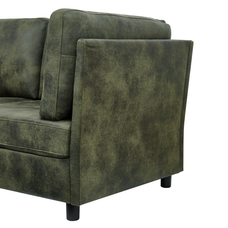 Keslyme Faux Leather Fabric Upholstered Modular Sectional, Olive Faux Leather , Round