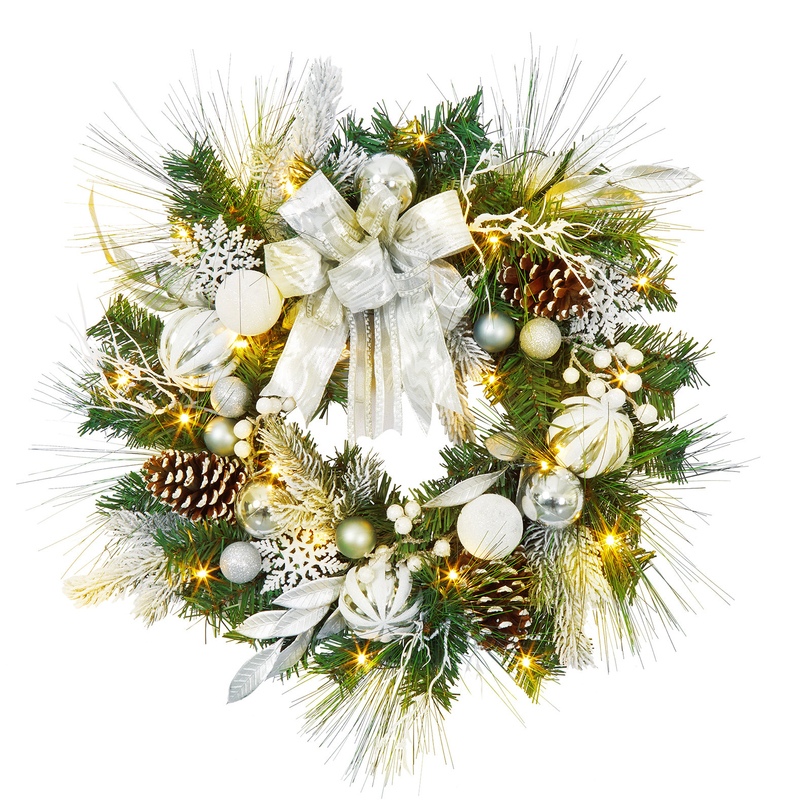 Ophelia & Co. 24 Inch Pre-lit Christmas Wreath for Front Door, with 20 ...