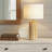Glazed Stoneware Cylinder Lamp with Brown Stripes and Linen Shade