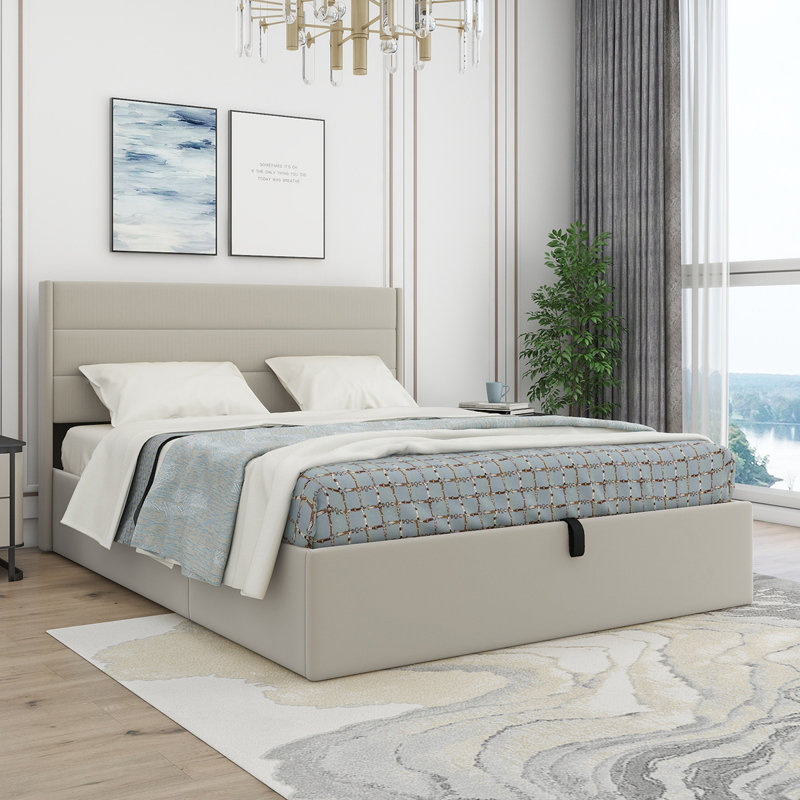 Reman Lift Up Storage Upholstered Platform Bed - Linen
