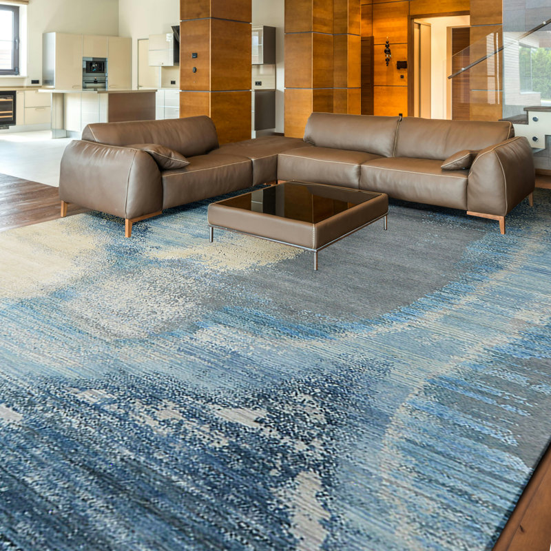 Canterbury Abstract Area Rug in Blue, Rectangle 10' x 14'