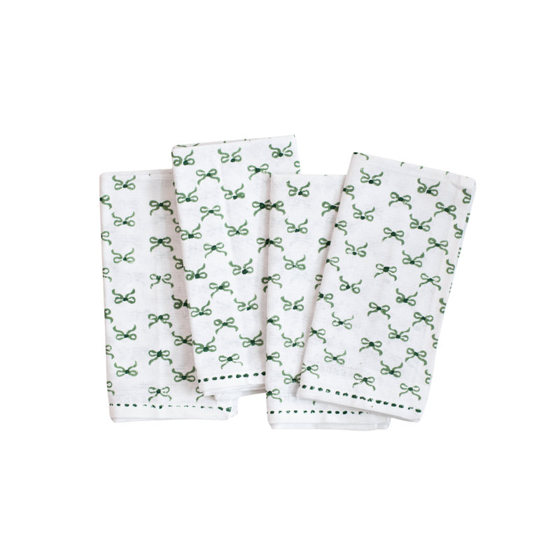 S/4 Organic Napkins - Bows - Sage & Evergreen
