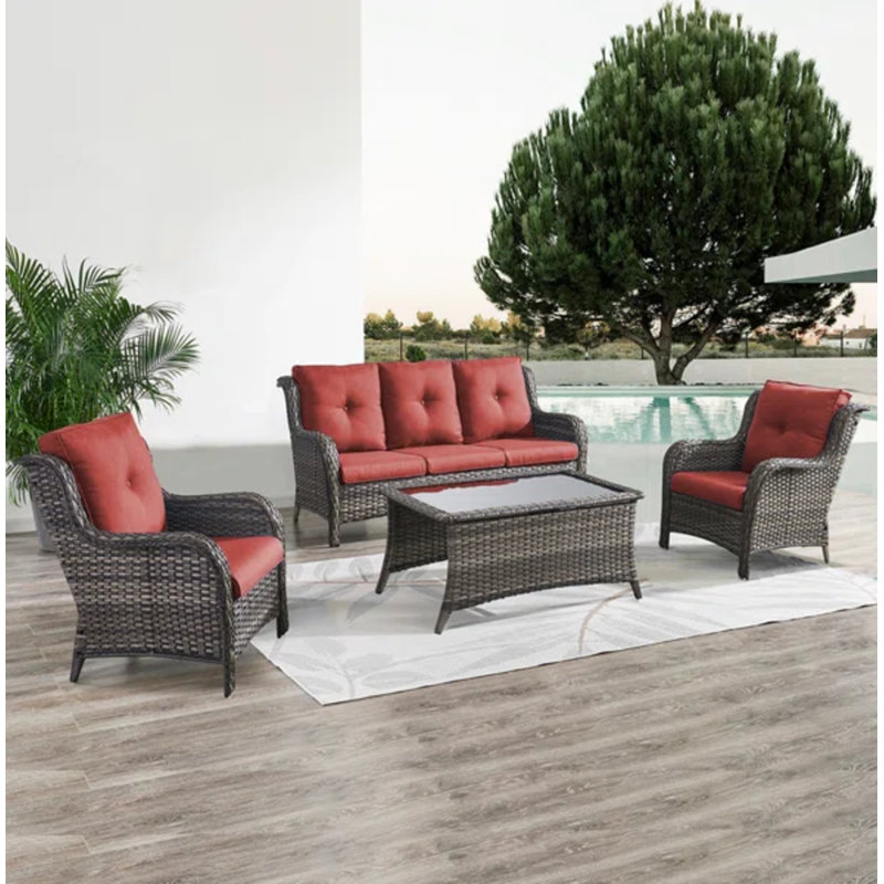 Alexiona 5 - Person Patio Conversation Set with Cushions, Gray, Gray