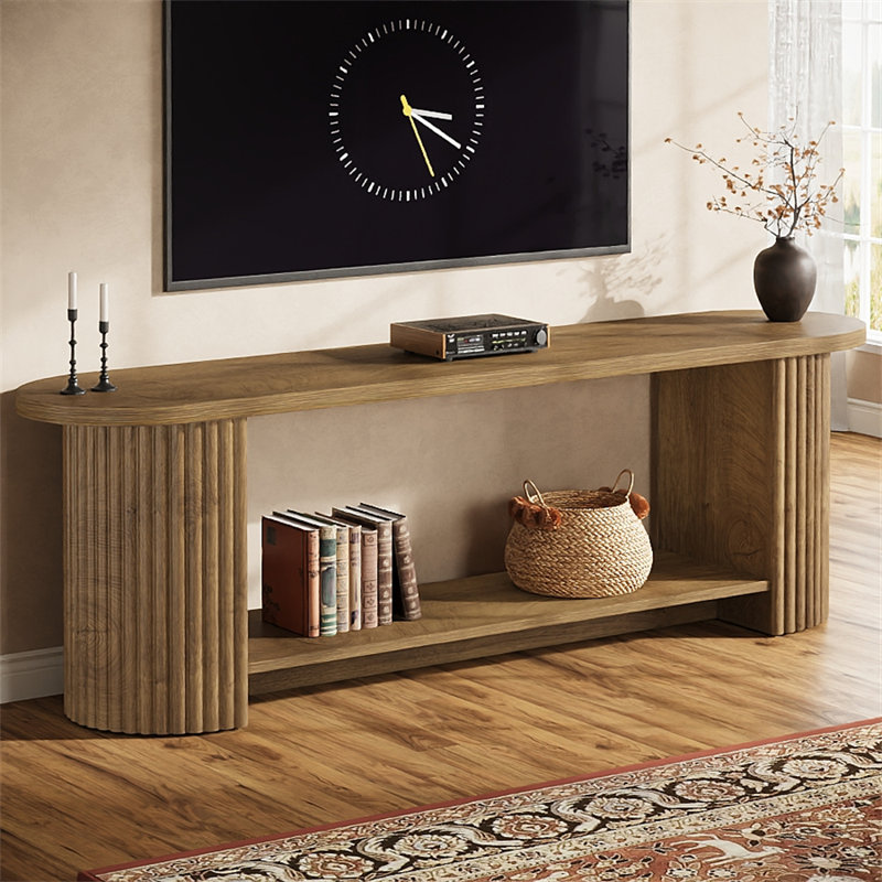 Fluted TV Stand For Tvs Up To 65", Farmhouse Entertainment Center with Storage Shelf