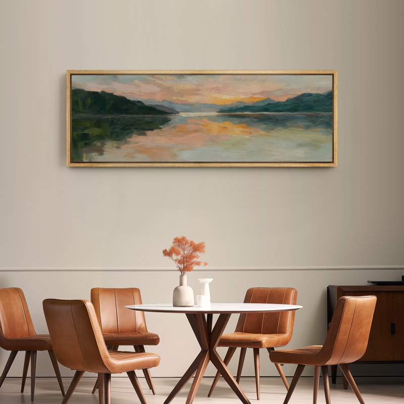 Large Framed Canvas Print Wall Art - Abstract Landscape Print for Modern Home Decor, 20" H x 60" W, Natural