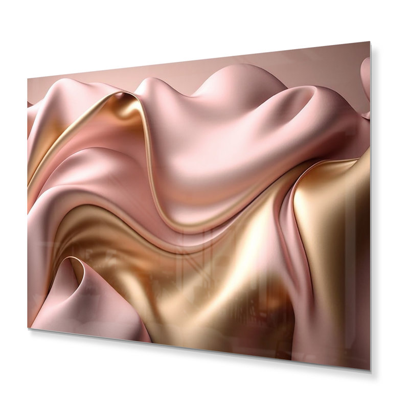 Luscious liquide or en rose discret et taupe II - abstrait mural encre liquide en métal, H 24 po x l 32 po x P 1 po