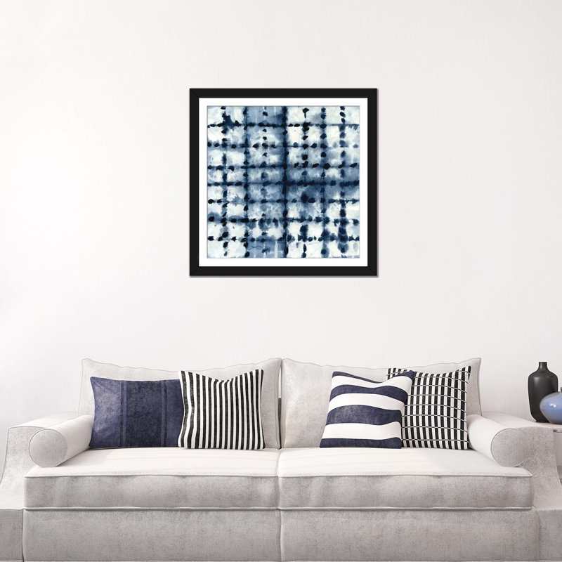 «Shibori Patchwork», impression sur toile, H 16 po x l 16 po x P 1 po, Papier d'art encadré noir, Blanc