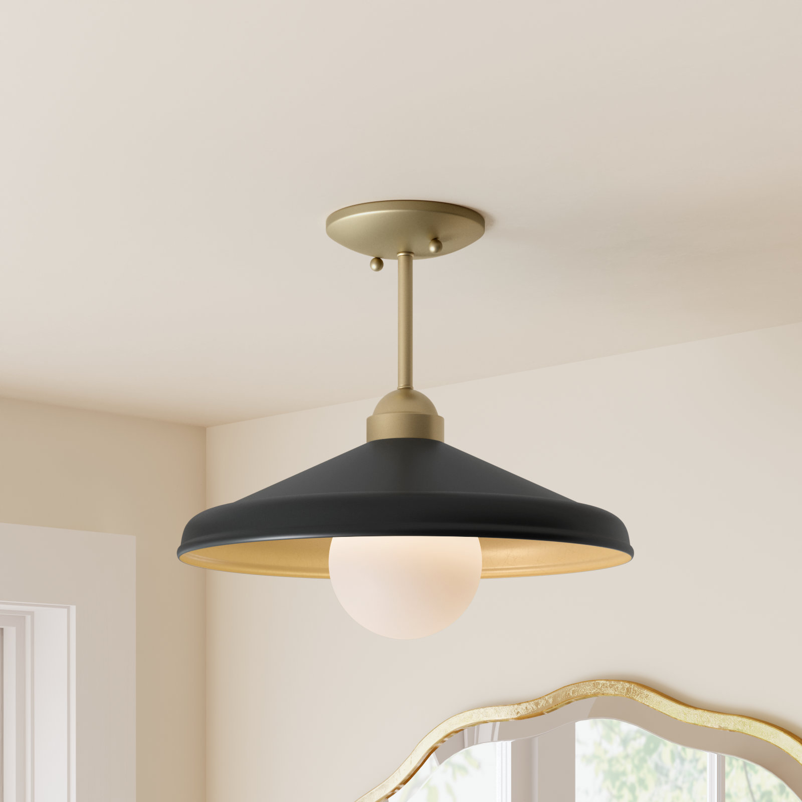 Delilah Single Light Metal Semi Flush Mount, Black